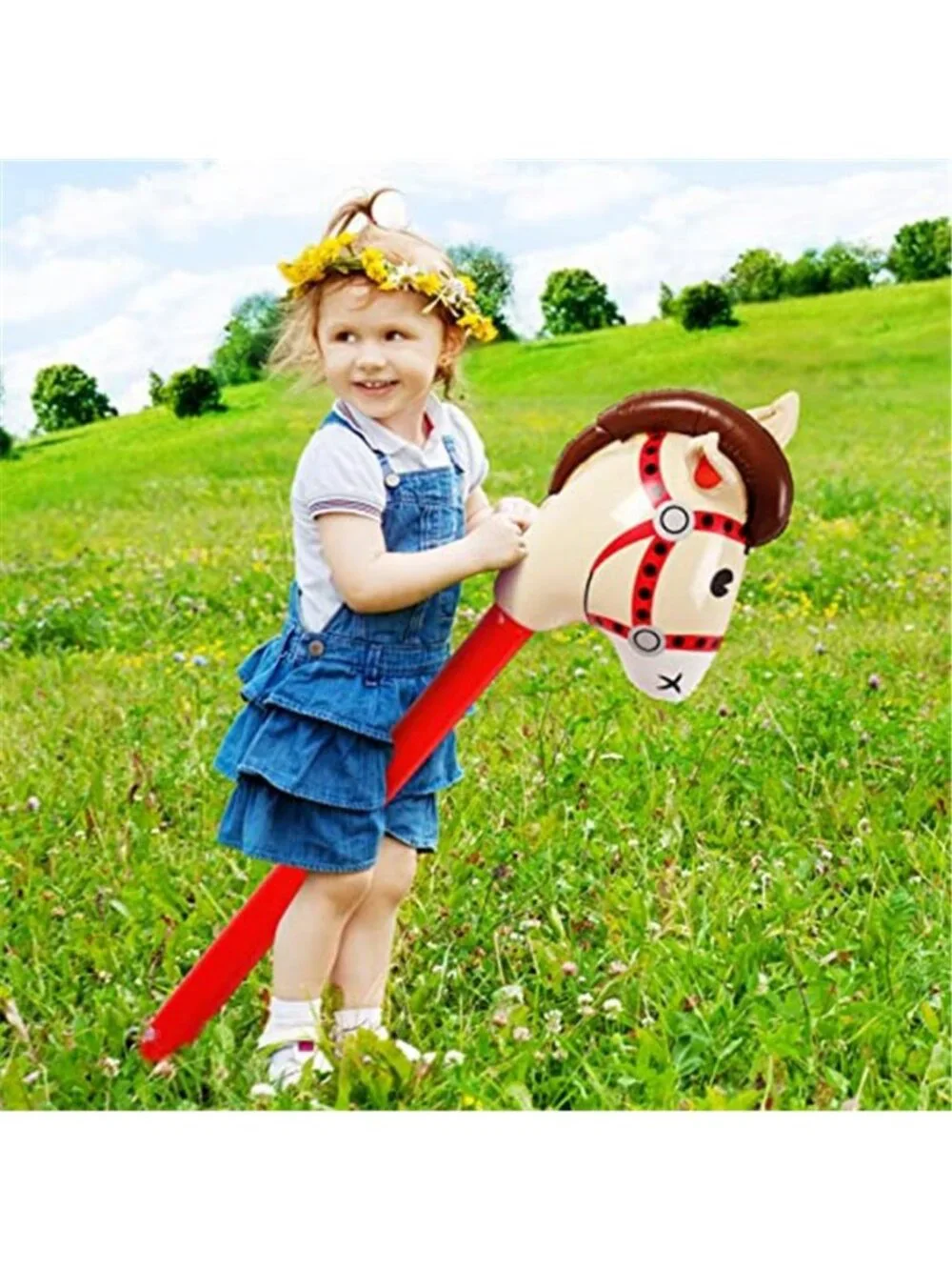 12 Pieces Inflatable Stick Horse Cute Horse Head Stick Blow up Balloon Party